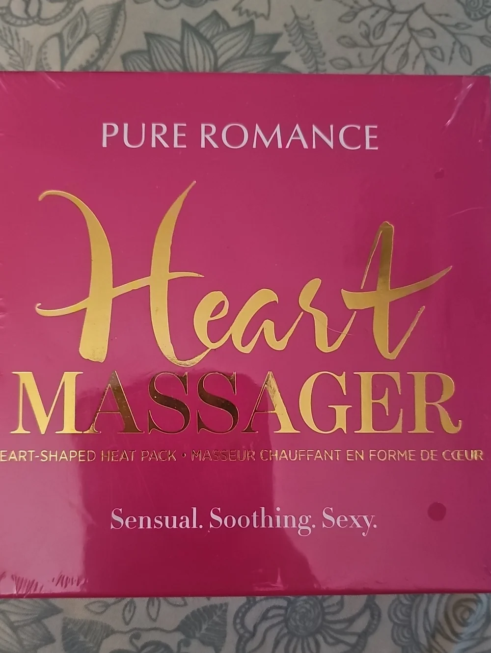 Pure Romance Heart Massager in Hot Pink with Gold Lettering